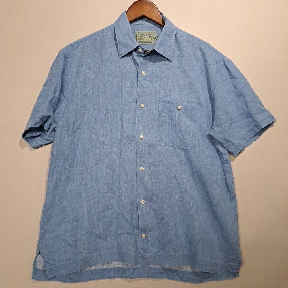 Cooper Jones Celebrate The Country Linen Shirt Mens Medium Blue VTG